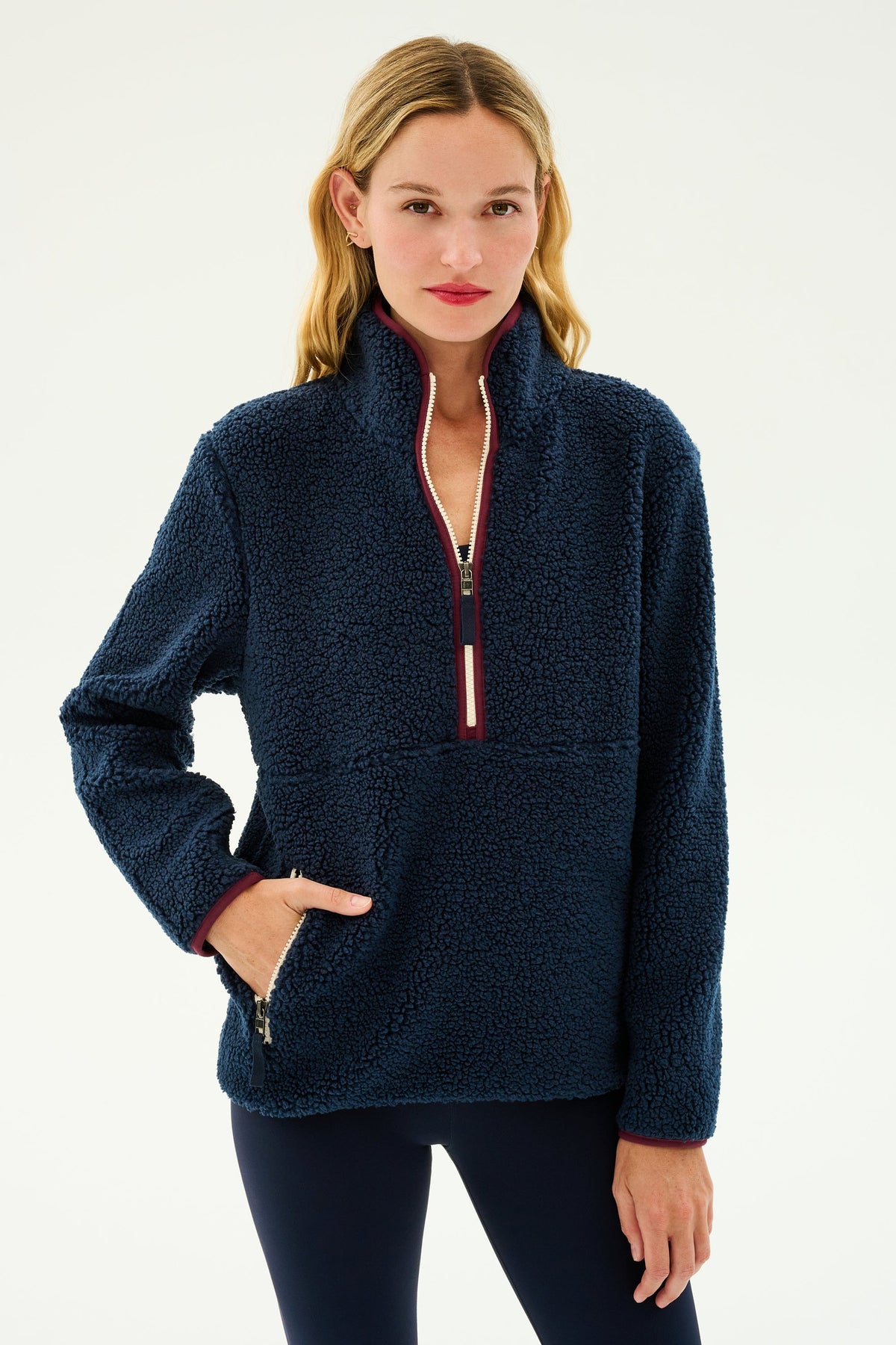 Splits59 Libby Sherpa Half Zip in Indigo/Dark Cherry