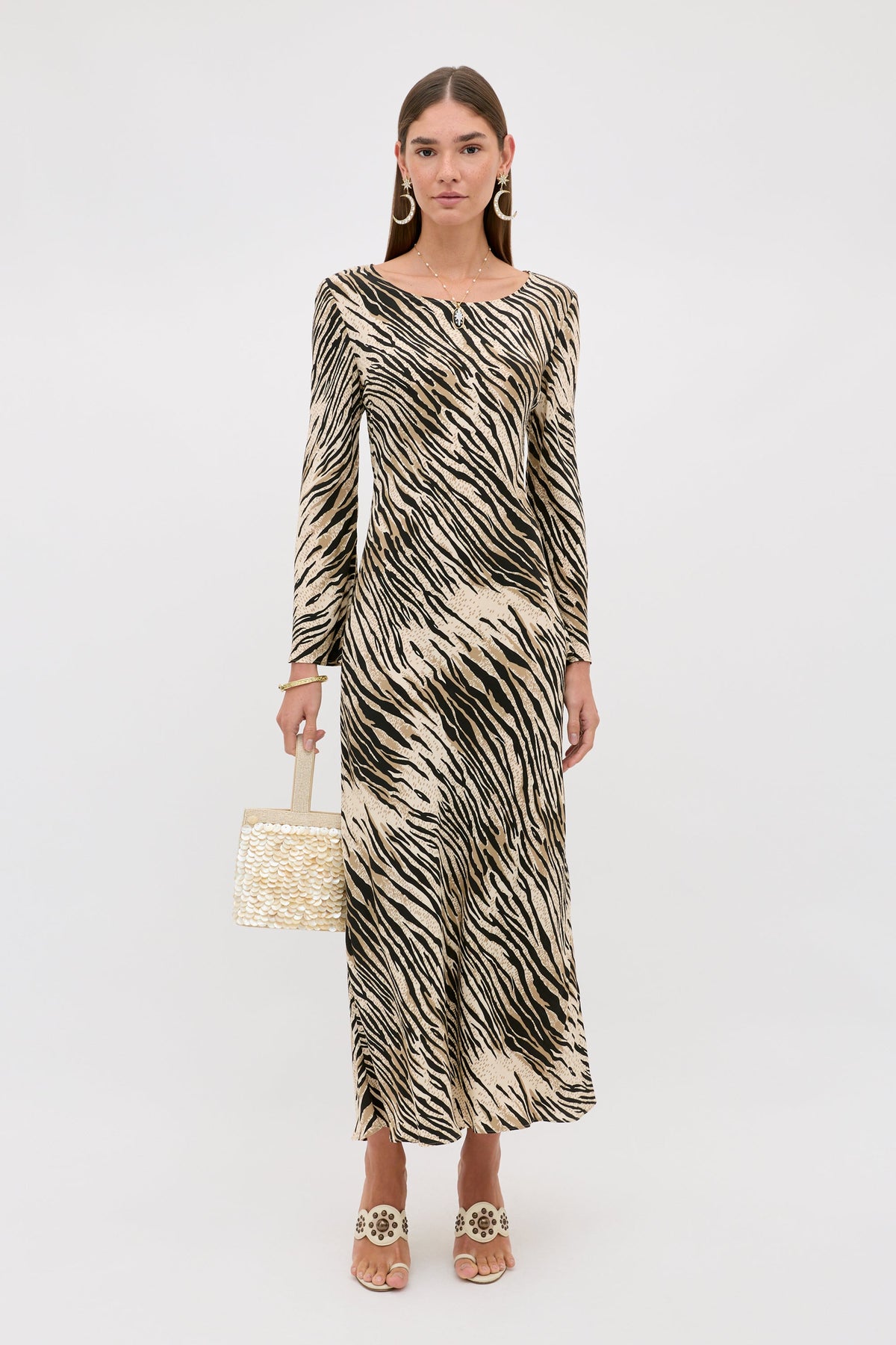 RIXO Amal Dress in Cooper Tiger Beige