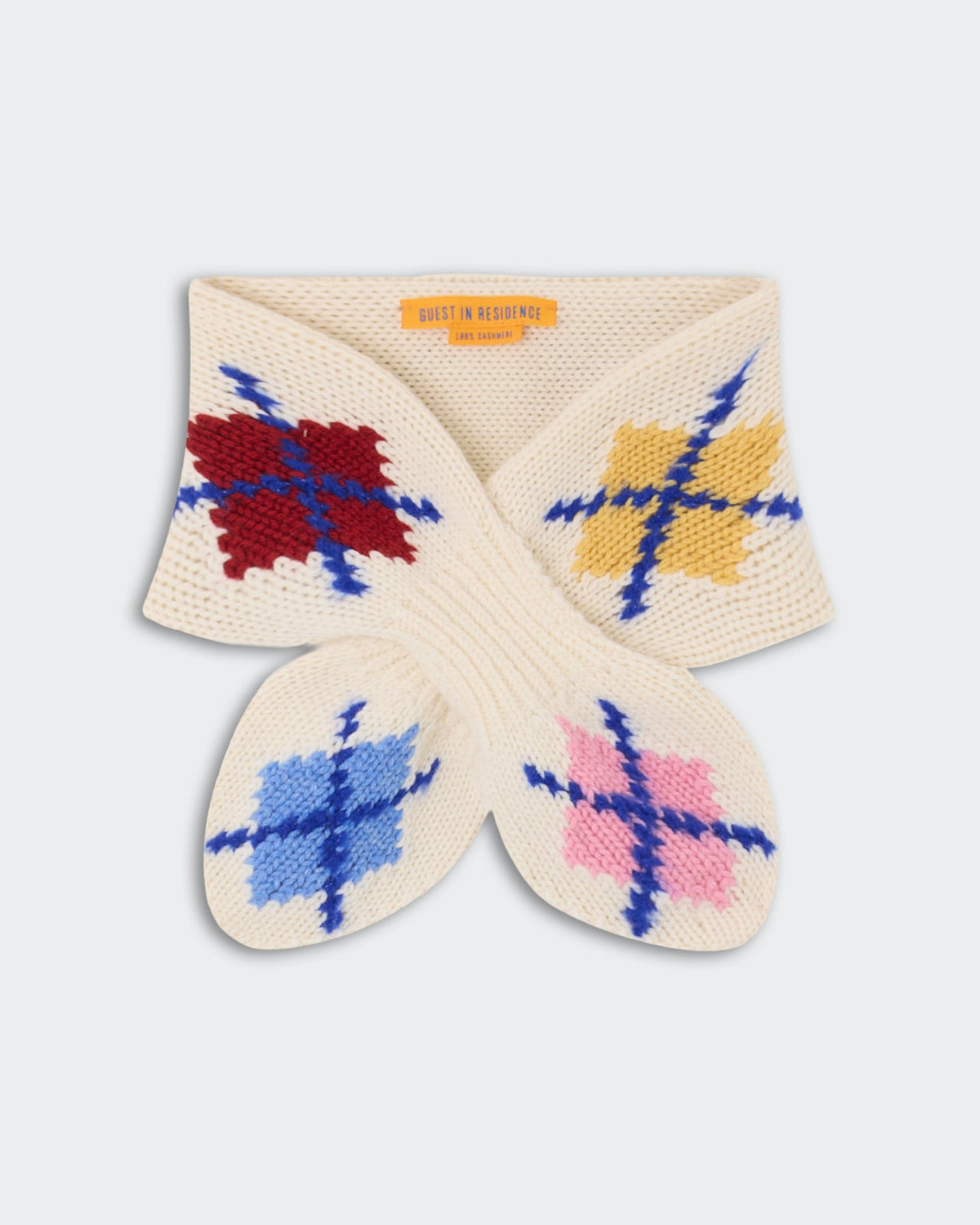 Guest in Residence Argyle Bowtie Scarf in Cream Combo