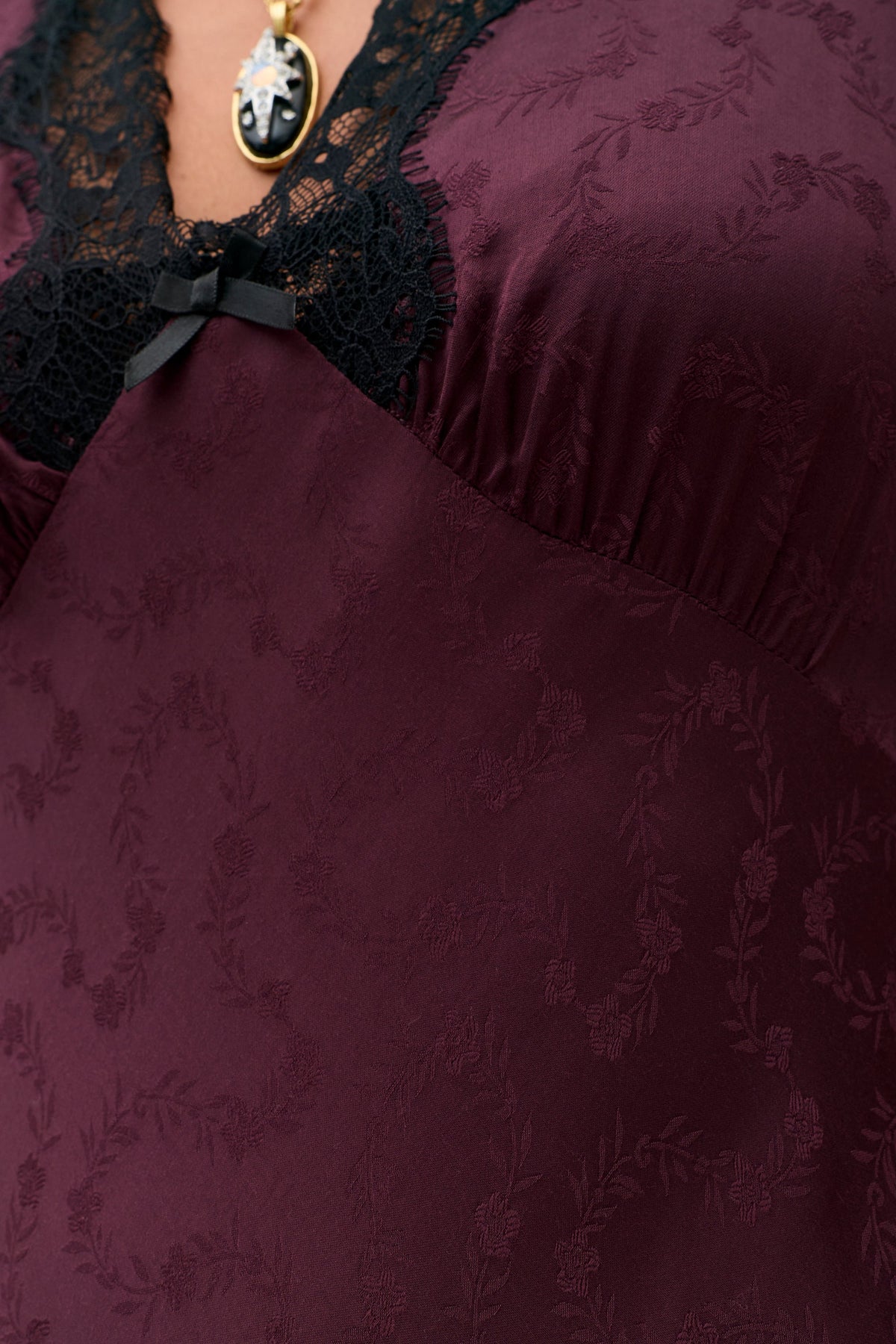 RIXO Fern Dress in Floral Trail Jacquard Wine