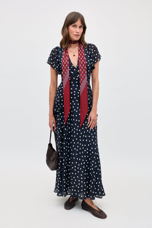 RIXO Evie Dress in Bohemia Spot Deep Navy