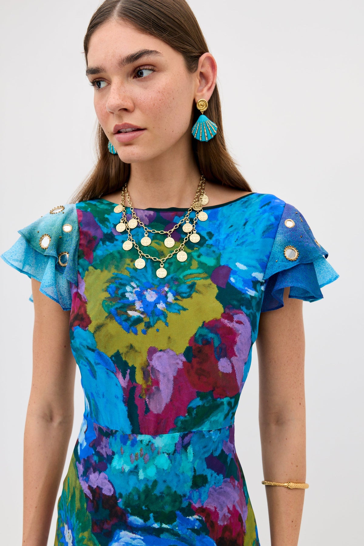 RIXO Ordinia Dress in Jessica Bouquet Mix Blue