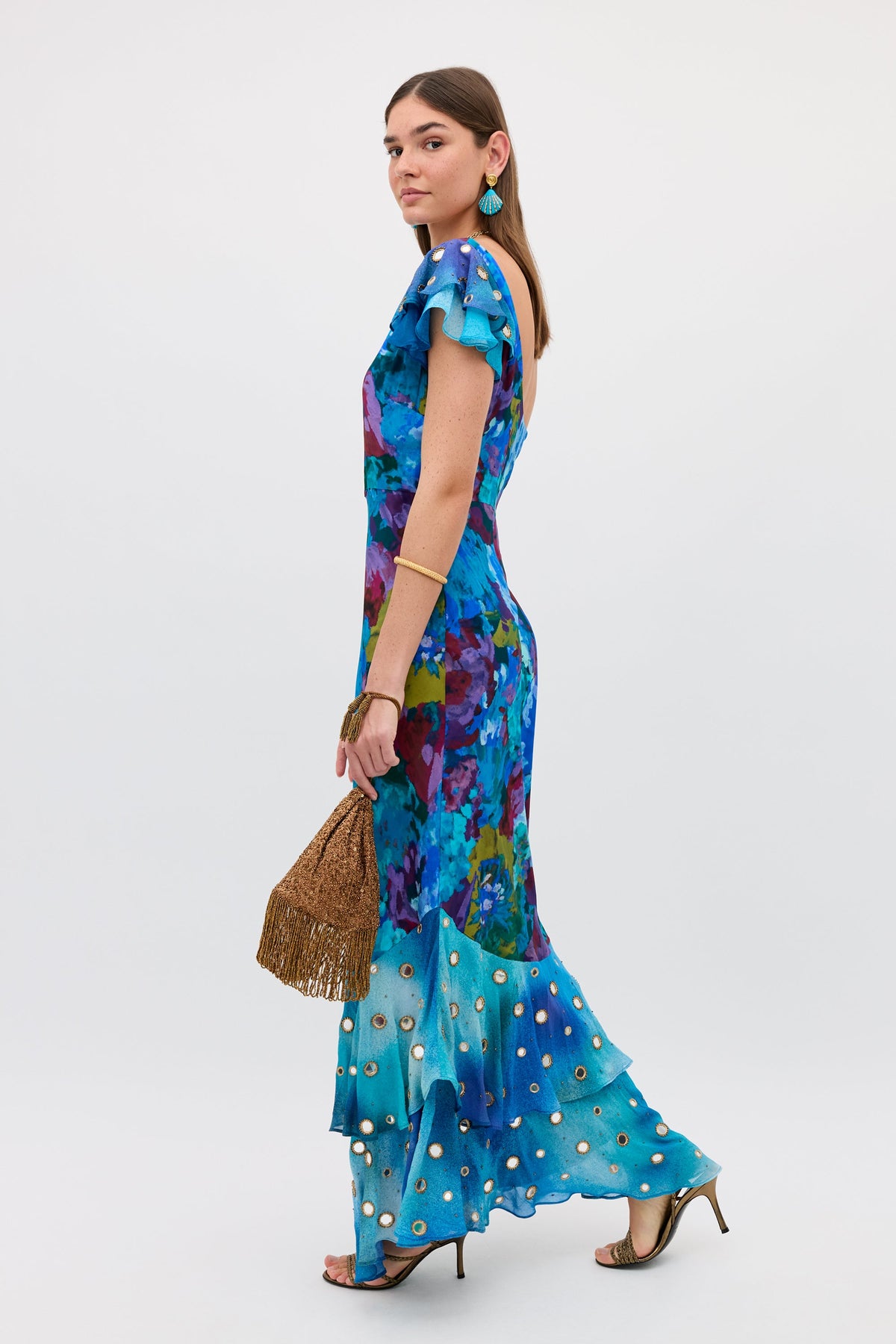 RIXO Ordinia Dress in Jessica Bouquet Mix Blue