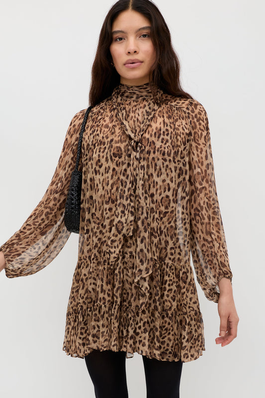 RIXO Anaya Dress in Mila Leopard Brown