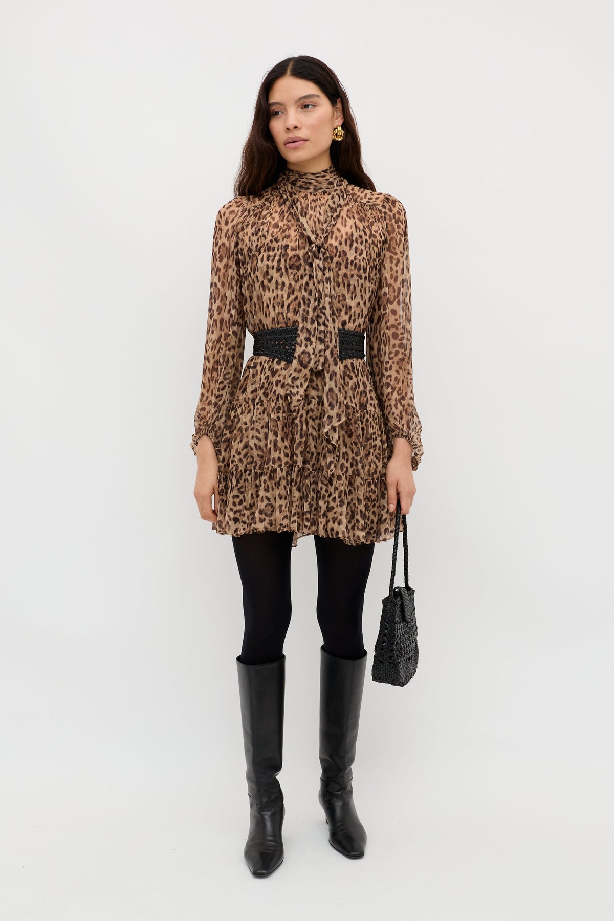 RIXO Anaya Dress in Mila Leopard Brown