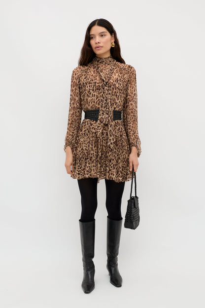 RIXO Anaya Dress in Mila Leopard Brown