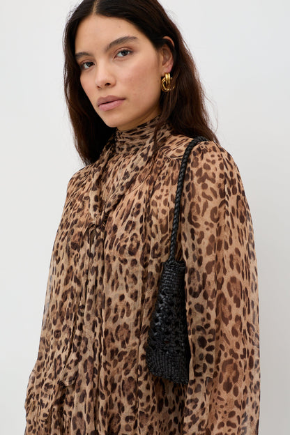 RIXO Anaya Dress in Mila Leopard Brown