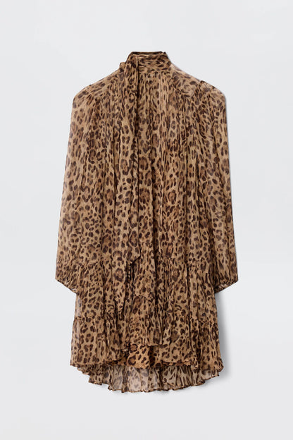 RIXO Anaya Dress in Mila Leopard Brown