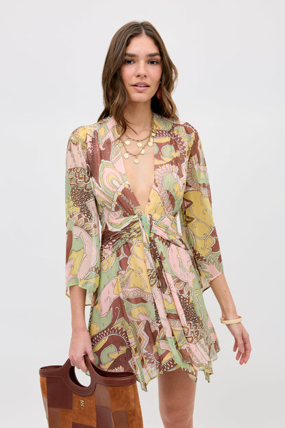 RIXO Clove Dress in Bianca Abstract Green
