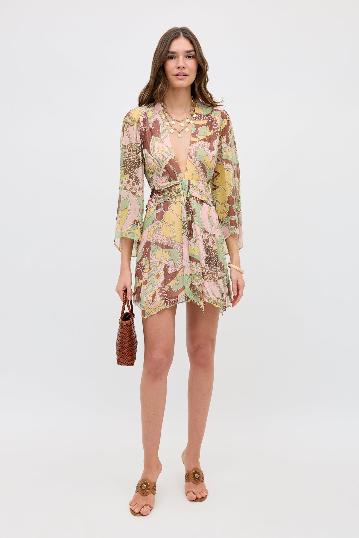 RIXO Clove Dress in Bianca Abstract Green