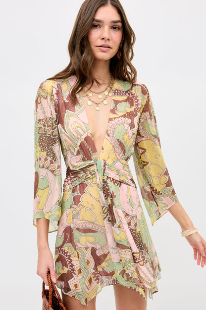 RIXO Clove Dress in Bianca Abstract Green