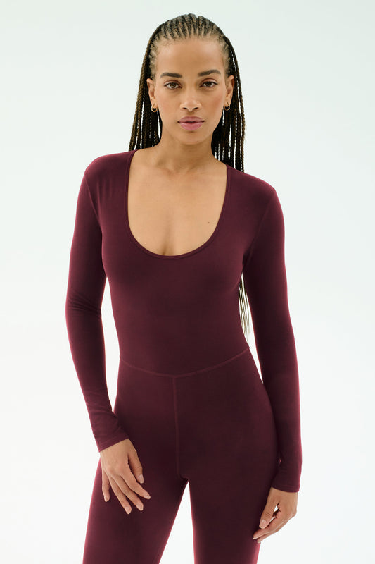 Splits59 Chloe Airweight Jumpsuit in Dark Cherry
