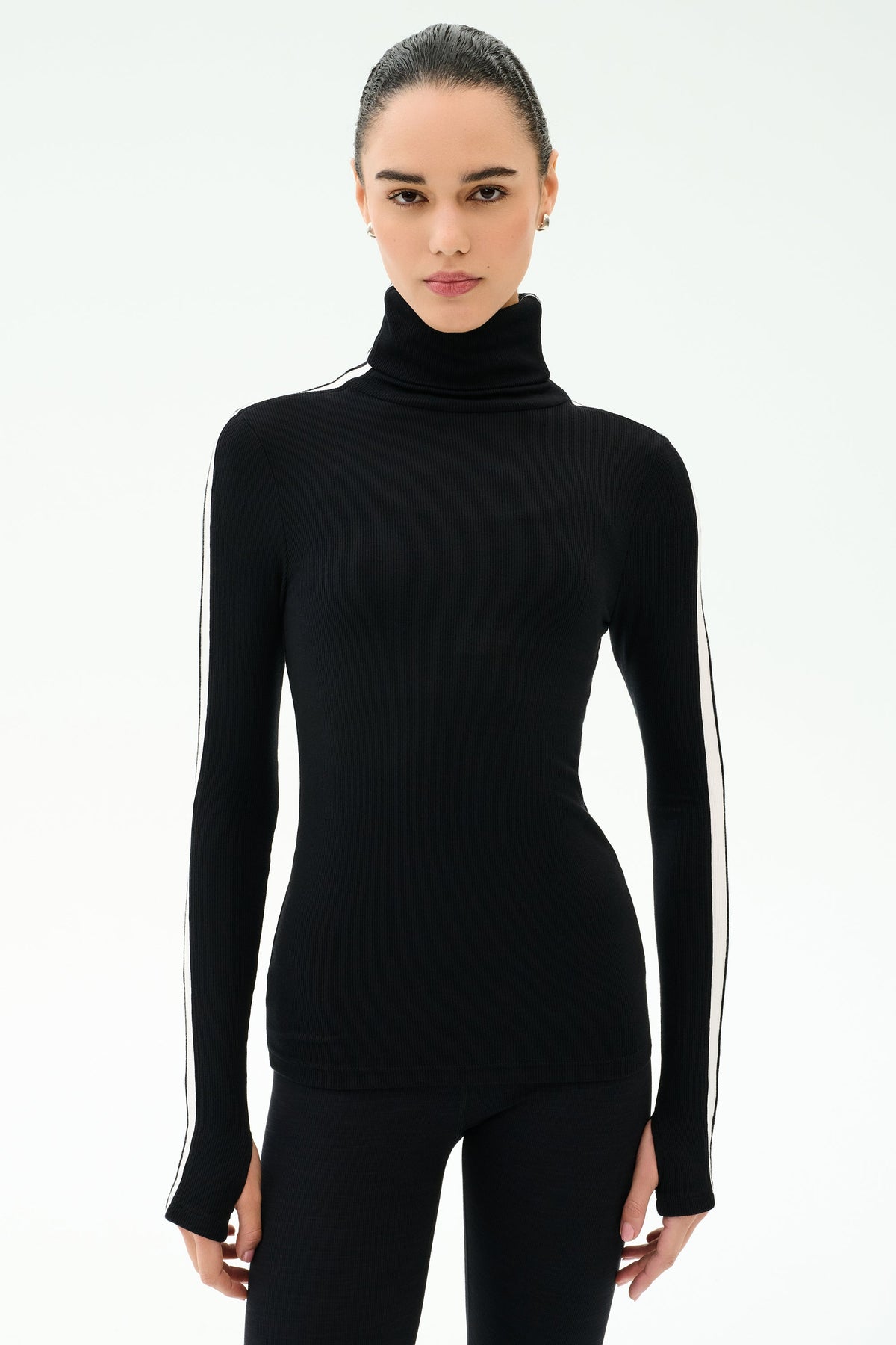 Splits59 Jackson Rib Full Length Turtleneck in Black/White