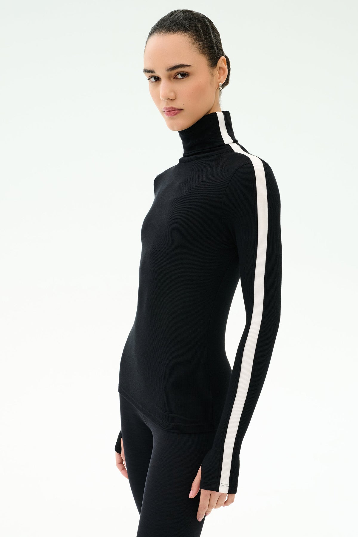 Splits59 Jackson Rib Full Length Turtleneck in Black/White
