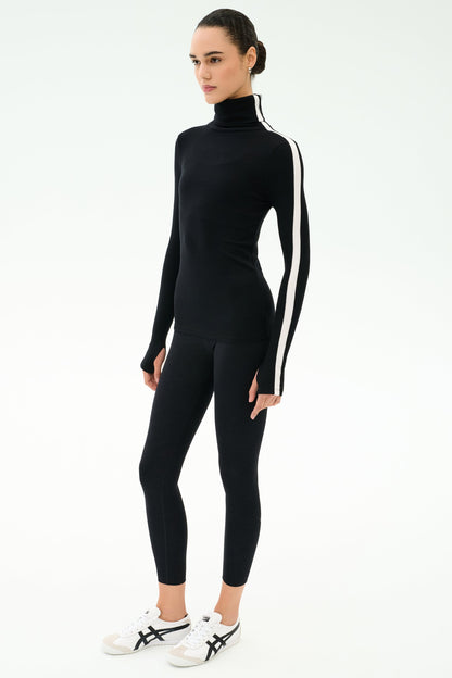 Splits59 Jackson Rib Full Length Turtleneck in Black/White