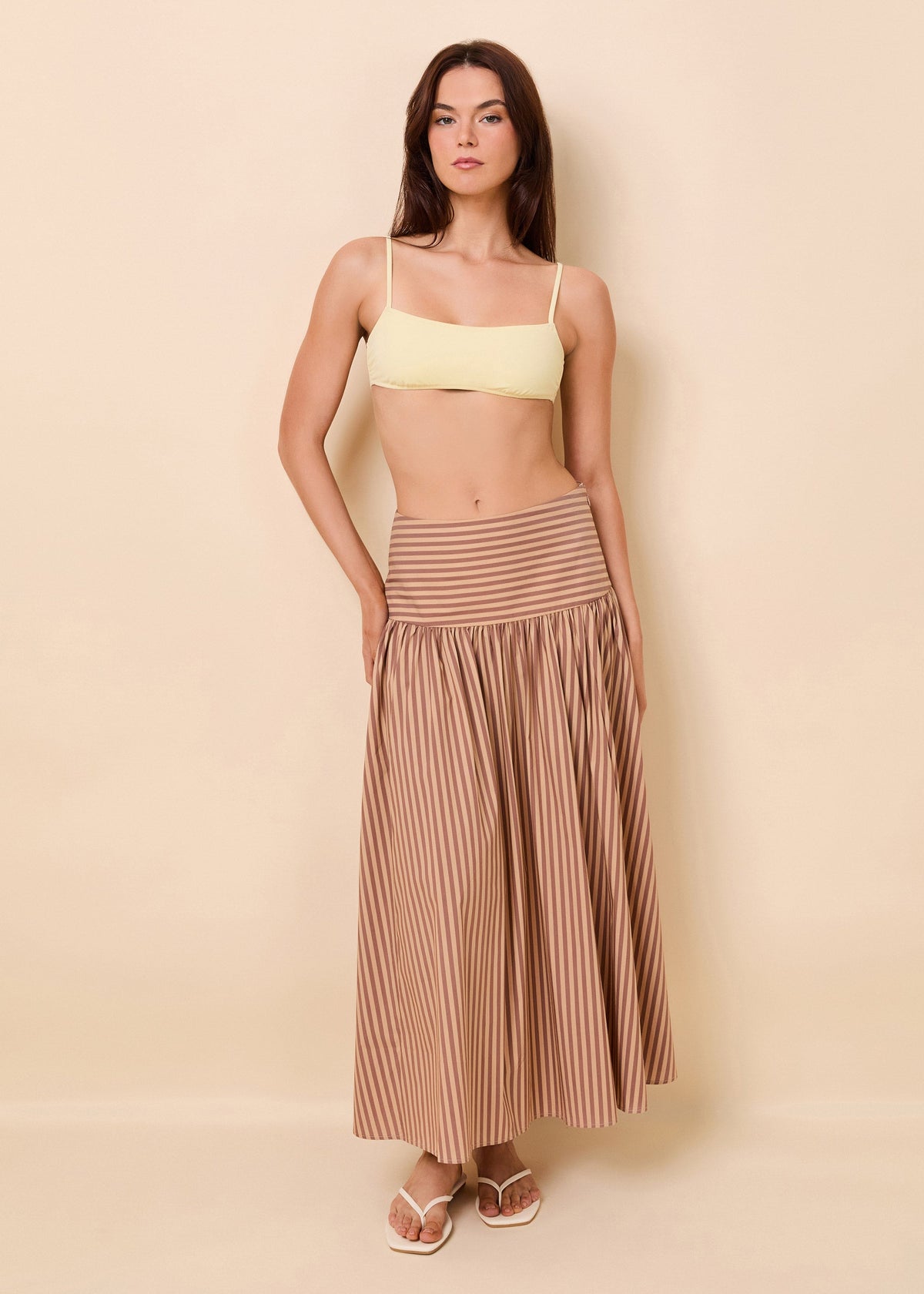 Solid & Striped Magnolia Skirt Poplin in Walnut Wood // Camel Stripe