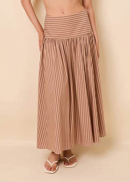 Solid & Striped Magnolia Skirt Poplin in Walnut Wood // Camel Stripe