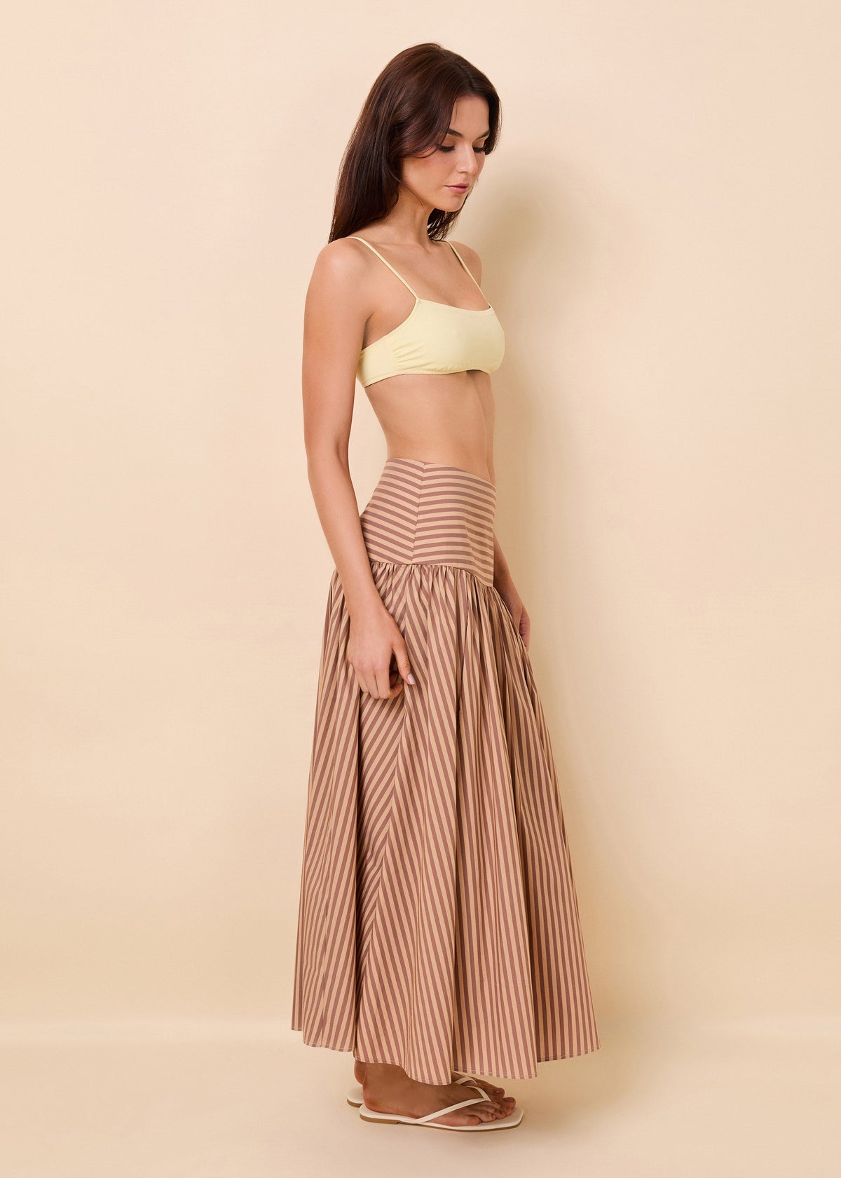 Solid & Striped Magnolia Skirt Poplin in Walnut Wood // Camel Stripe