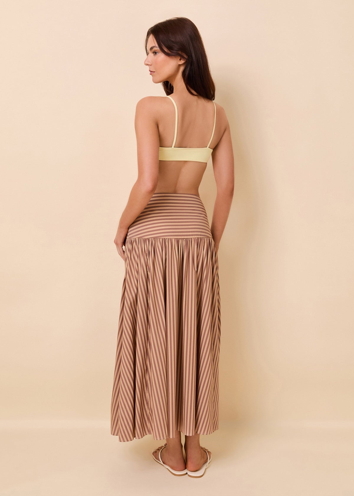 Solid & Striped Magnolia Skirt Poplin in Walnut Wood // Camel Stripe