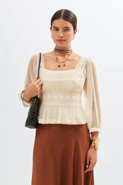 RIXO Tyla Top in Vintage Cream