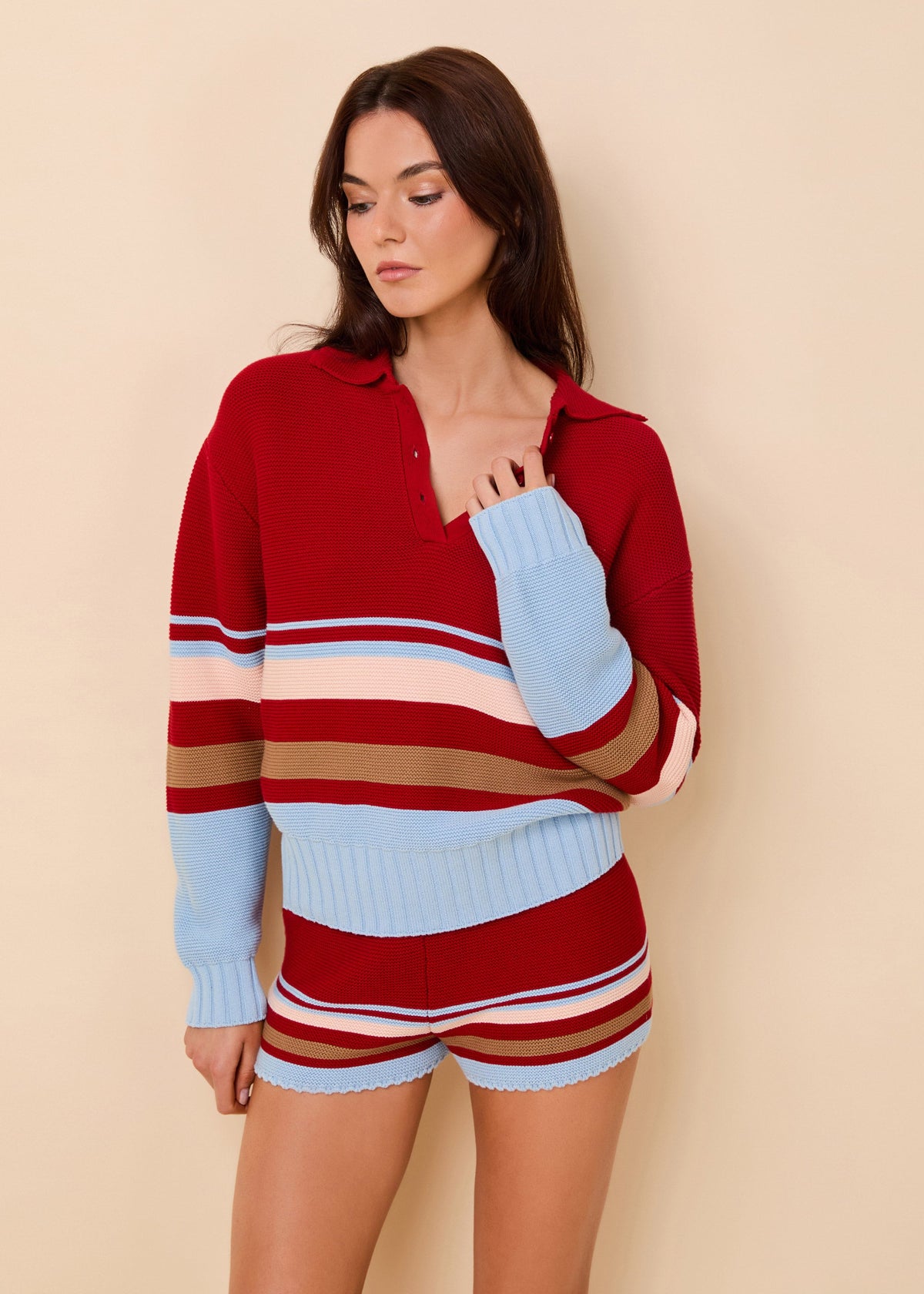 Solid & Striped Cleo Pullover Cotton Cranberry Multi Stripe in Cranberry Copenhagen Multi Stripe