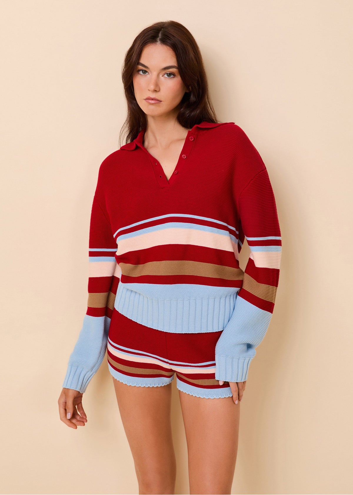 Solid & Striped Cleo Pullover Cotton Cranberry Multi Stripe in Cranberry Copenhagen Multi Stripe