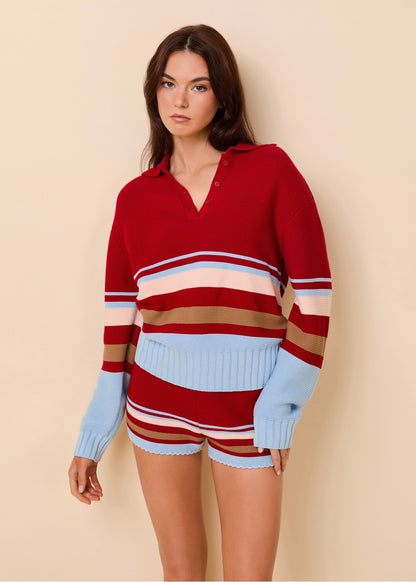 Solid & Striped Cleo Pullover Cotton Cranberry Multi Stripe in Cranberry Copenhagen Multi Stripe