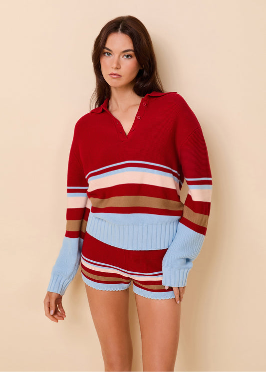 Solid & Striped Cleo Pullover Cotton Cranberry Multi Stripe in Cranberry Copenhagen Multi Stripe
