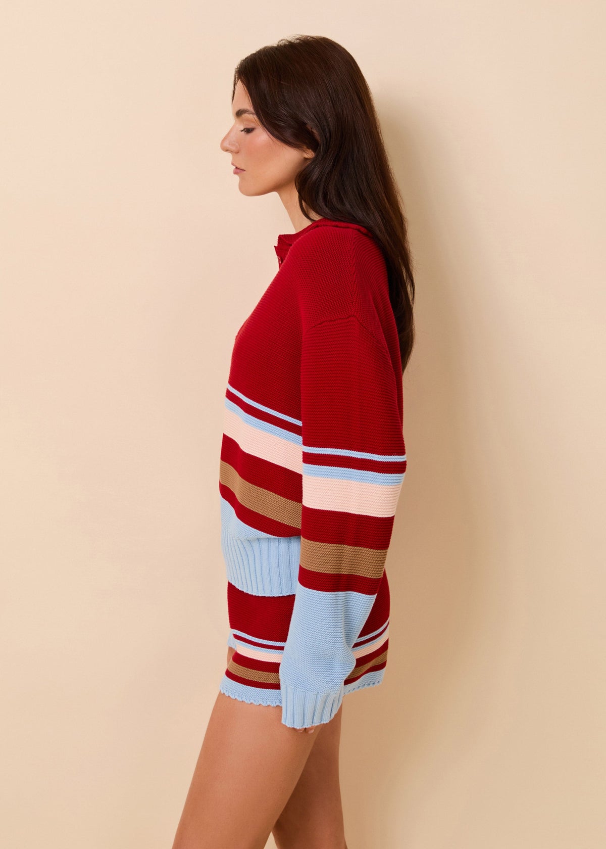 Solid & Striped Cleo Pullover Cotton Cranberry Multi Stripe in Cranberry Copenhagen Multi Stripe