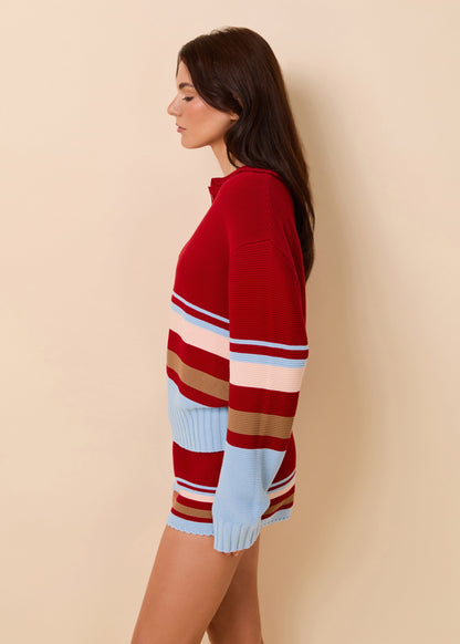 Solid & Striped Cleo Pullover Cotton Cranberry Multi Stripe in Cranberry Copenhagen Multi Stripe