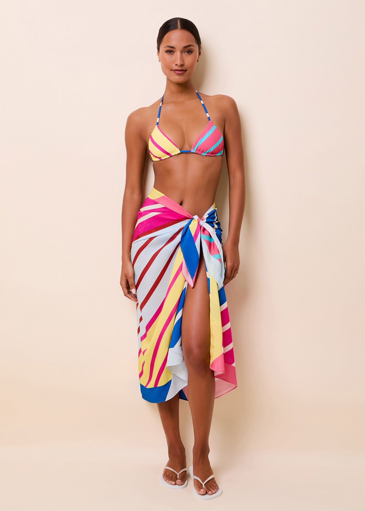 Solid & Striped Silk Blend Pareo Symi Skirt in Colorblock Stripe