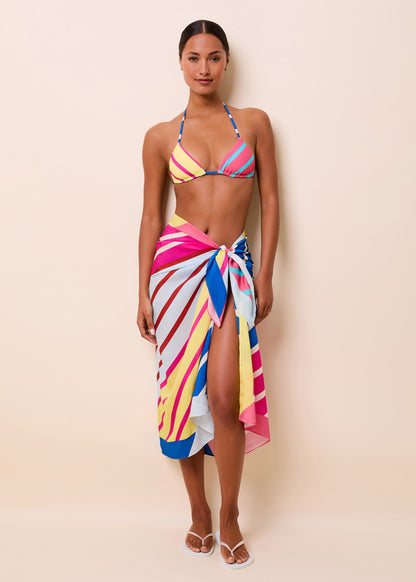 Solid & Striped Silk Blend Pareo Symi Skirt in Colorblock Stripe