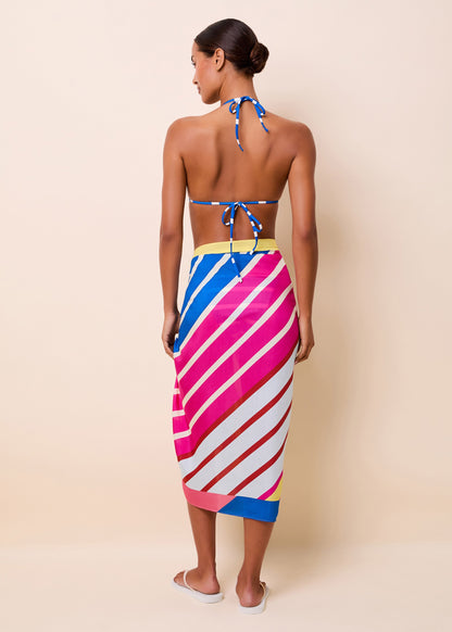 Solid & Striped Silk Blend Pareo Symi Skirt in Colorblock Stripe