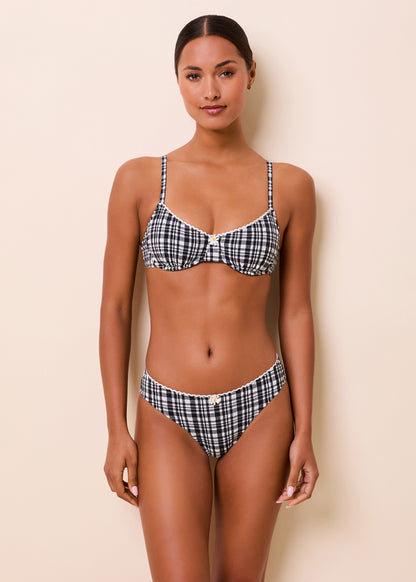 Solid & Striped Daphne Bikini Top Puckered Plaid in Noir