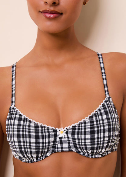Solid & Striped Daphne Bikini Top Puckered Plaid in Noir
