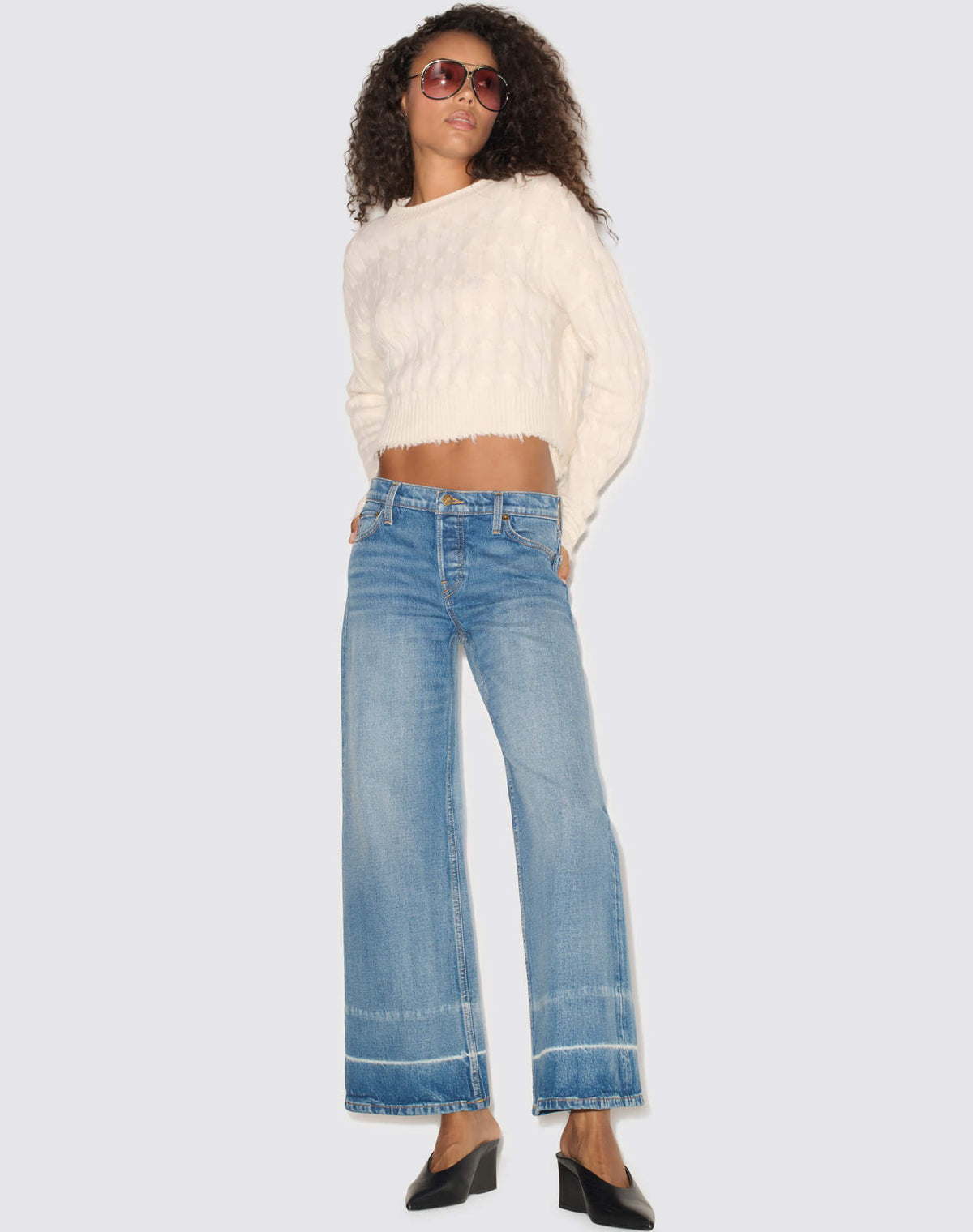 RE/DONE Comfort Stretch Mid Rise Wide Leg Crop in Vinyl Fade