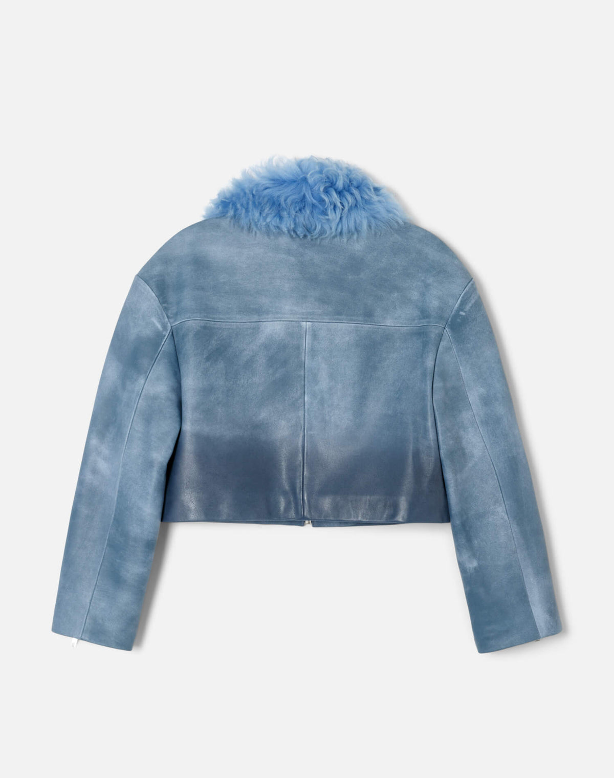 RE/DONE Distressed Aviator Shearling Jacket in Stone Blue