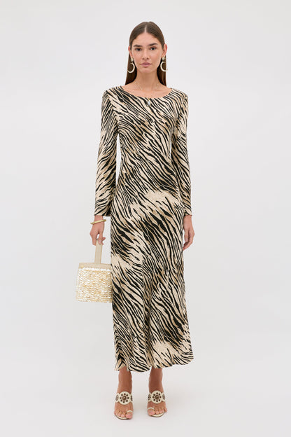 RIXO Amal Dress in Cooper Tiger Beige