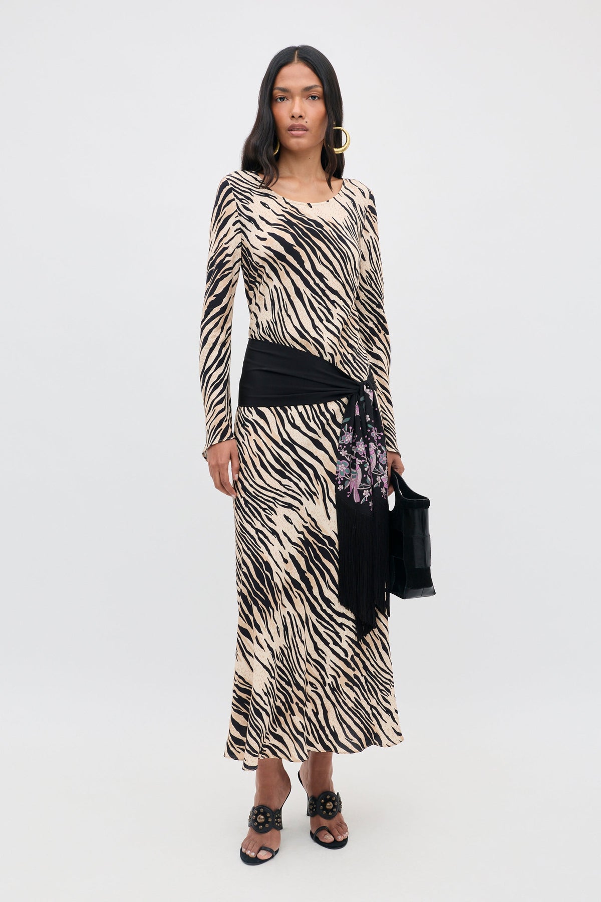 RIXO Casandra in Kyoto Floral Embroidery Black