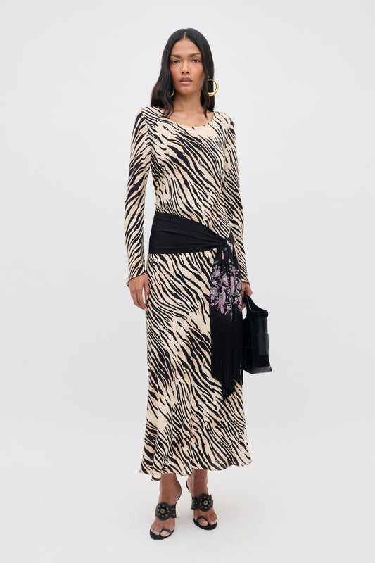 RIXO Amal Dress in Cooper Tiger Beige