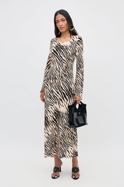 RIXO Amal Dress in Cooper Tiger Beige