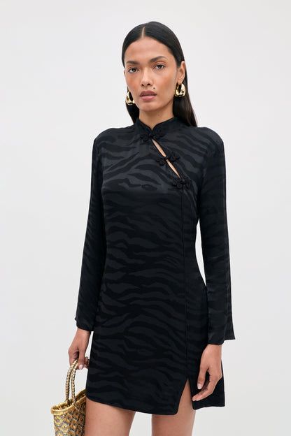 RIXO Brooklyn Dress in Cooper Jacquard Black