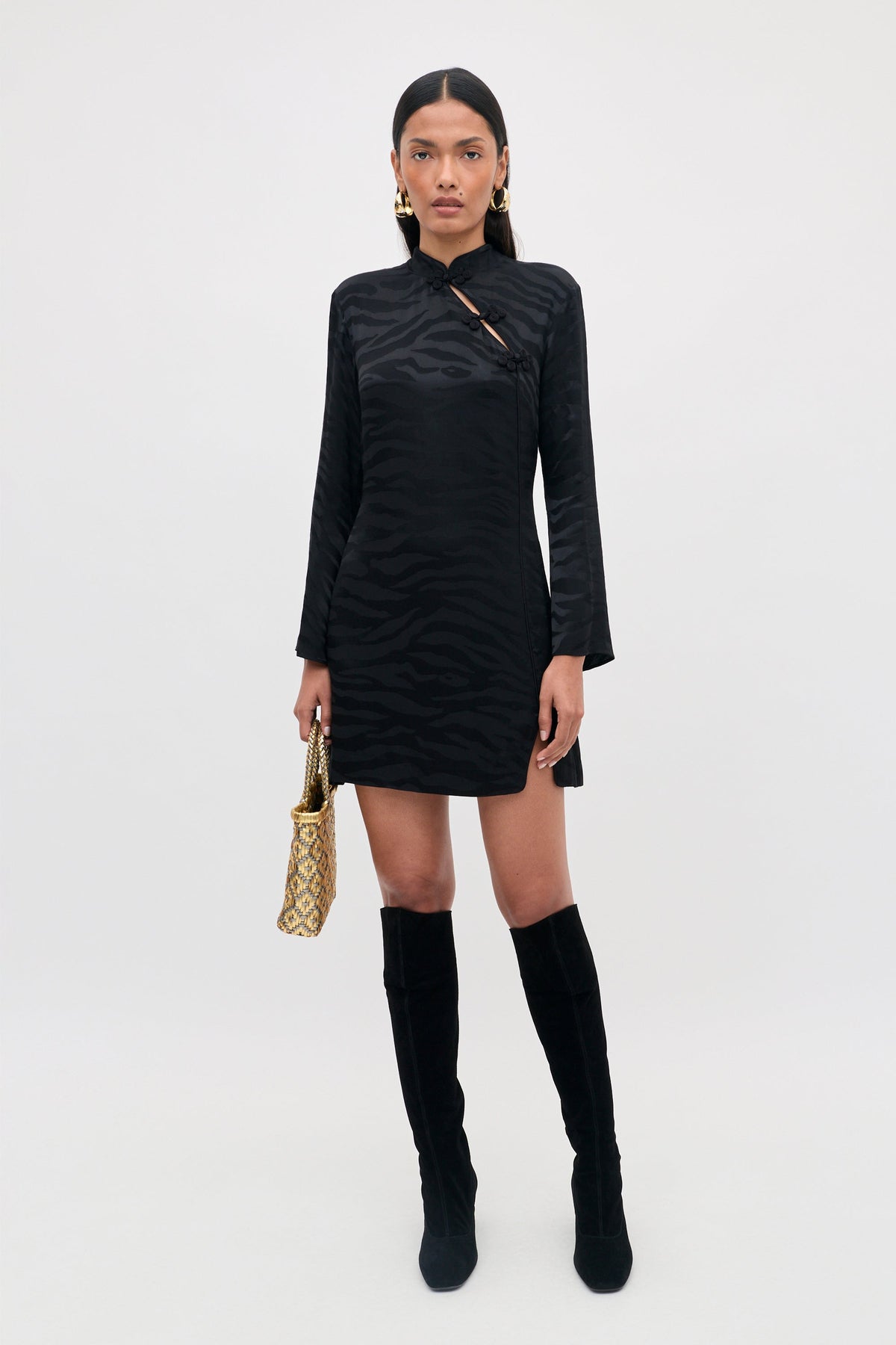 RIXO Brooklyn Dress in Cooper Jacquard Black
