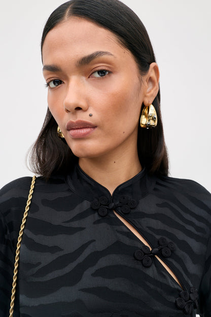 RIXO Brooklyn Dress in Cooper Jacquard Black