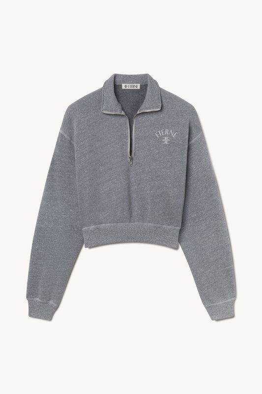Eterne Cropped Half-zip Sweatshirt in Dark Heather Grey