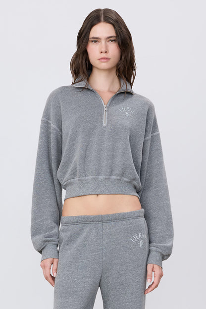 Eterne Cropped Half-zip Sweatshirt in Dark Heather Grey