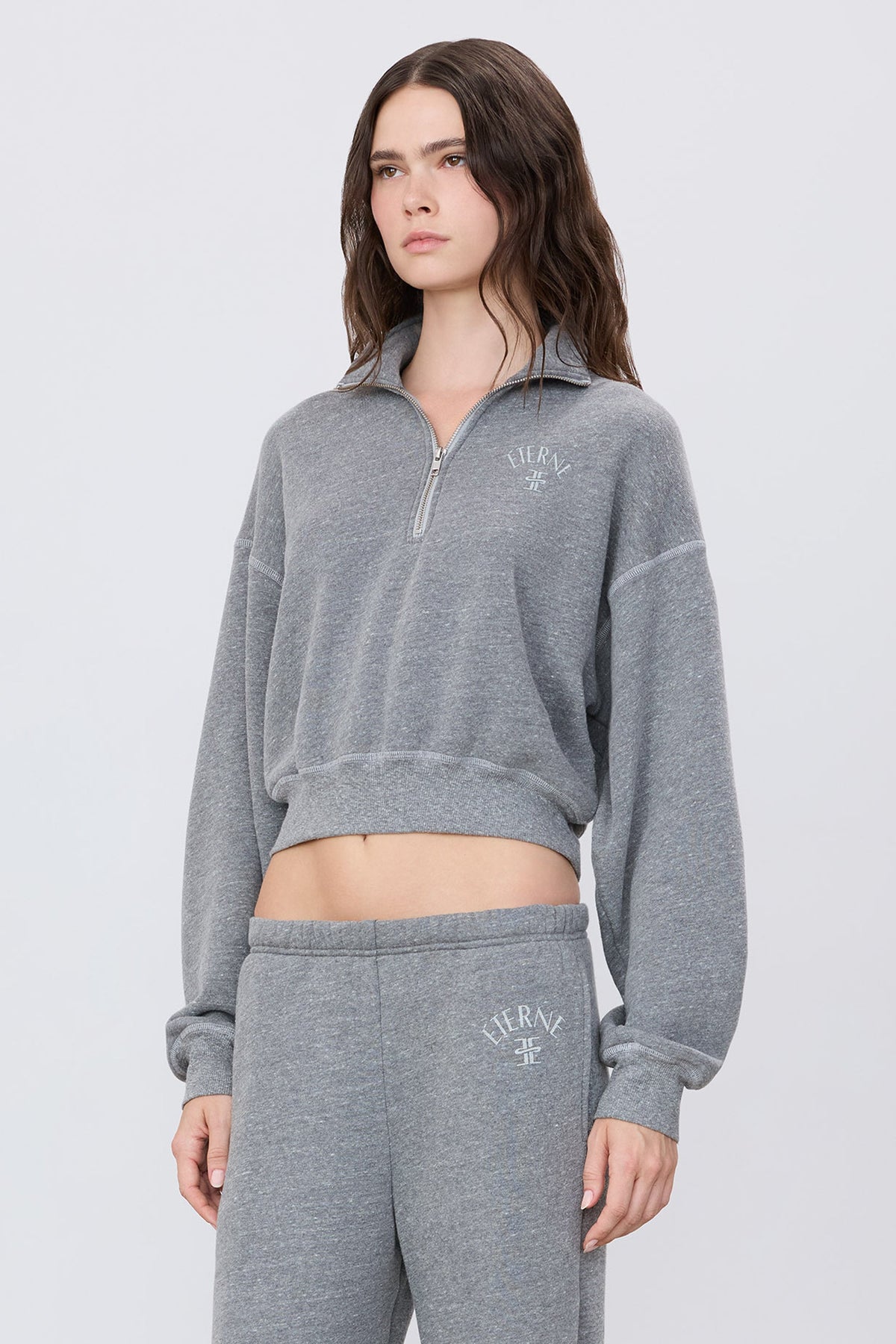 Eterne Cropped Half-zip Sweatshirt in Dark Heather Grey