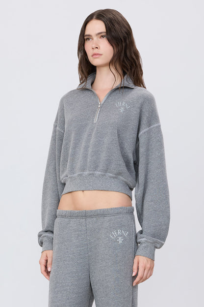 Eterne Cropped Half-zip Sweatshirt in Dark Heather Grey