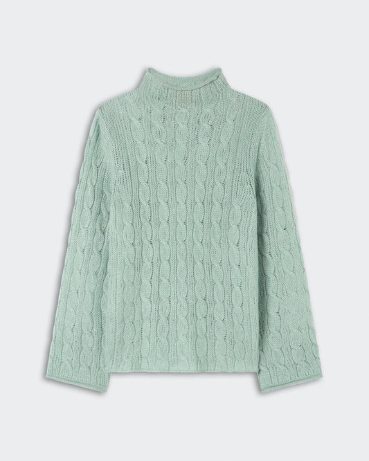 Guest in Residence Cable Mock Neck Top in Sage Brush
