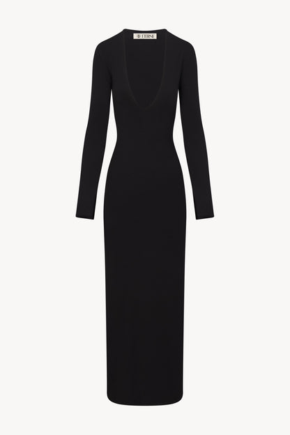 Eterne Deep-v Midi Dress in Black